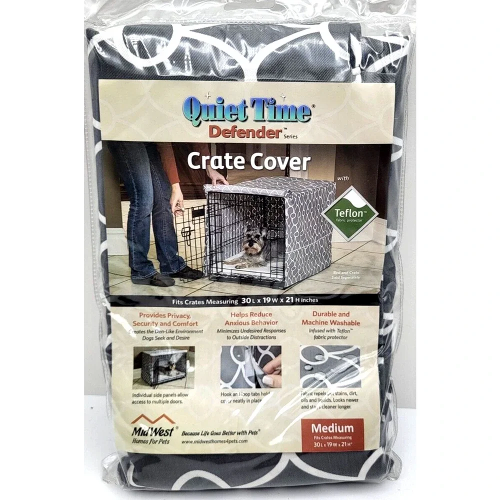 Quiet Time Defender Dog Crate Cover Teflon Gray White Geometric 30x19x21 NEW